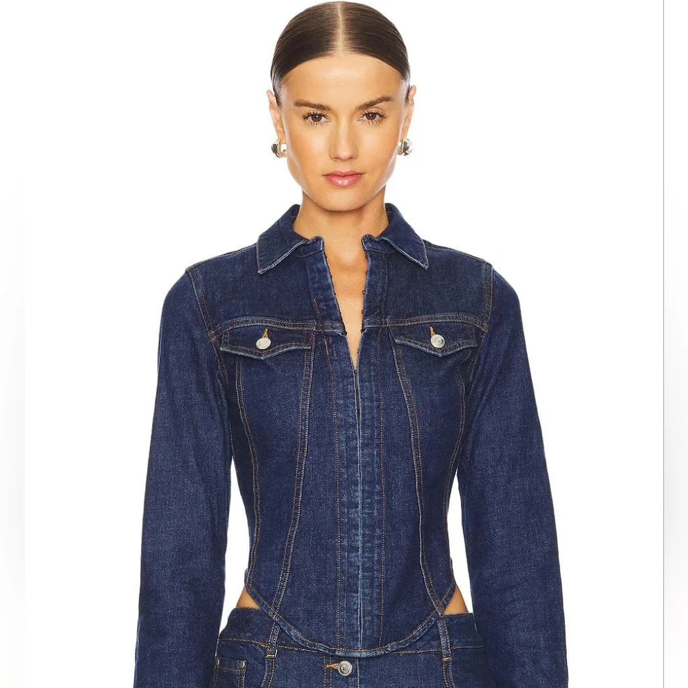 NWT Amanda Uprichard Bristol Denim Top in Dark Blue Heritage Wash - Sz Medium - Picture 2 of 16
